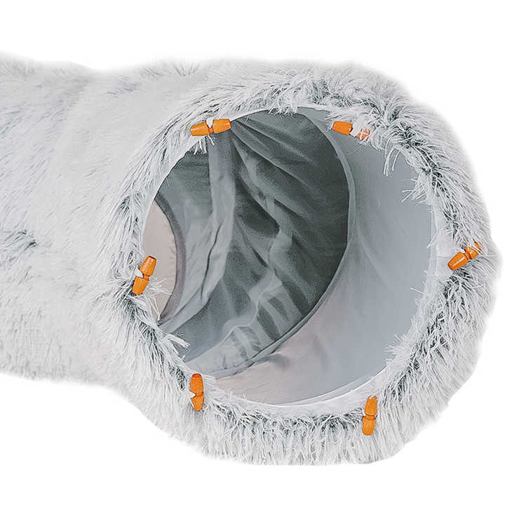 Tunnel Fun-vGrey Luxury Plush Cat Bed with Hidden Tunnel - Soft Round Pet Bed for Cats and Small Dogs-4