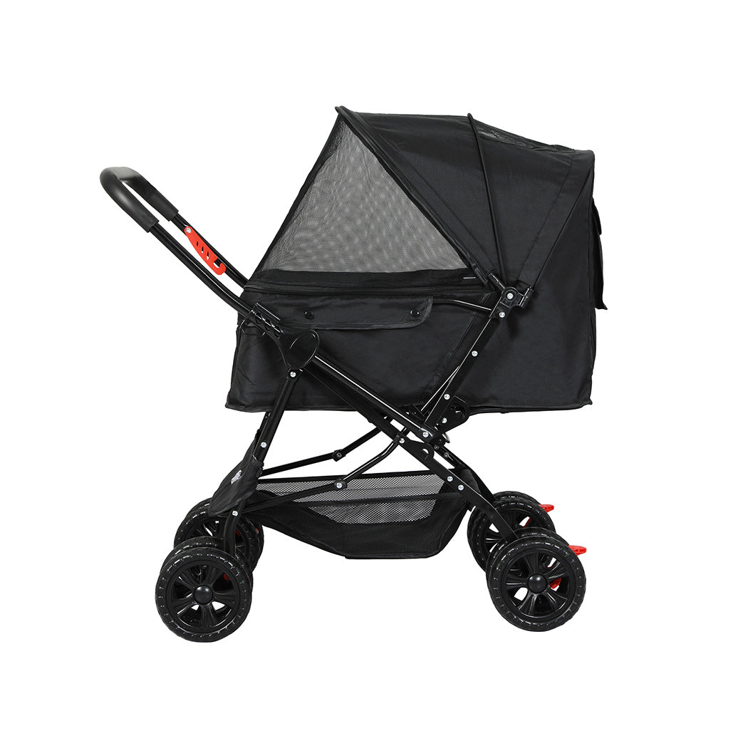 Pet Stroller Dog Cat Carrier Foldable Black-0