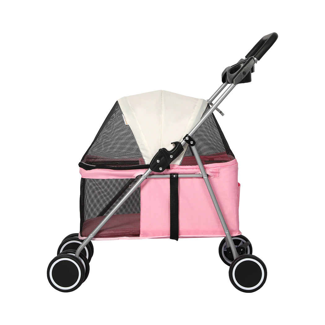Pet Stroller Dog Cat Carrier Foldable Pink-0