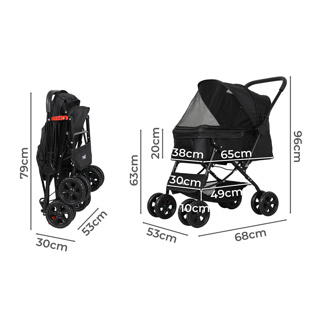 Pet Stroller Dog Cat Carrier Foldable Black-1