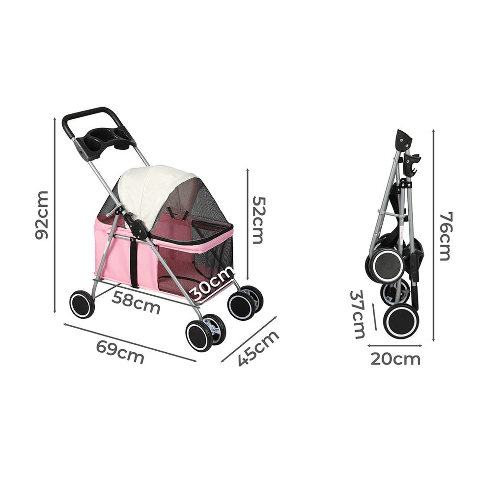 Pet Stroller Dog Cat Carrier Foldable Pink-1